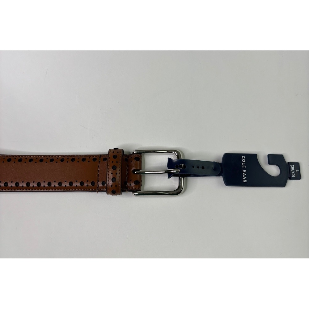 NEW Cole‎ Haan Brogue Perforated Detail Leather Belt Tan Brown Size 32